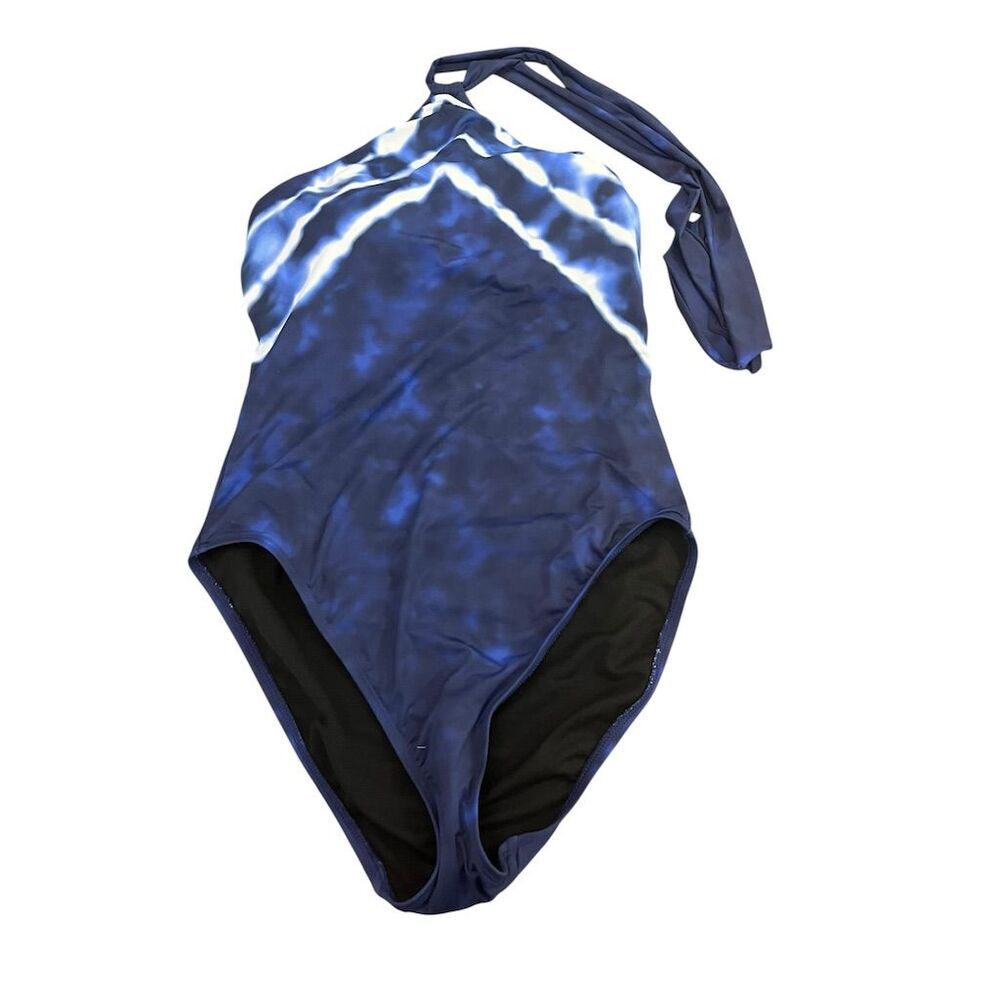 New Ralph Lauren Women's M Tie-Dye High-Neck One-Piece Swimsuit Blue